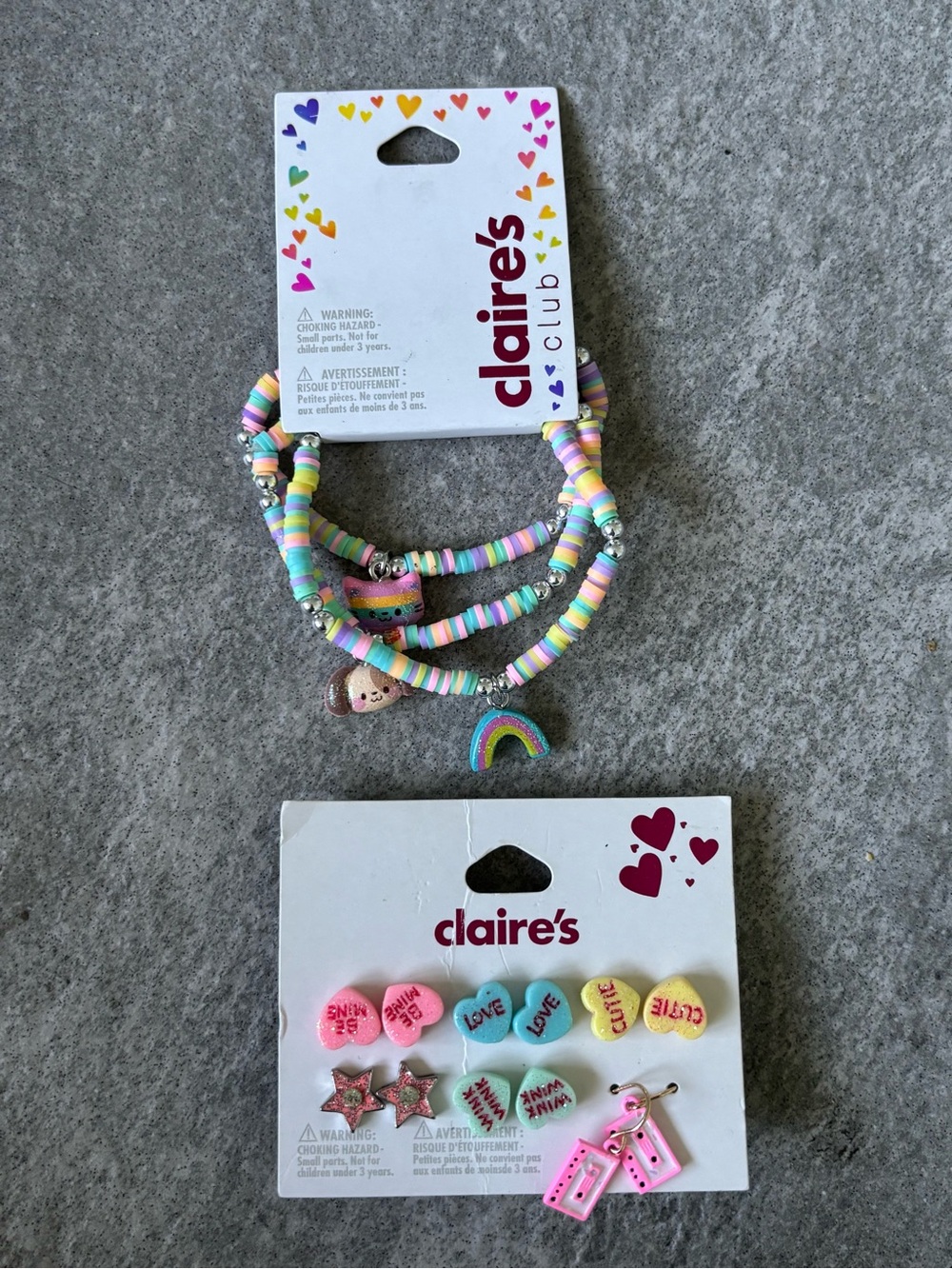 CLAIRE’S JEWELRY Kids Pastel Rainbow Glittery Bracelet Earrings Set Multicolor